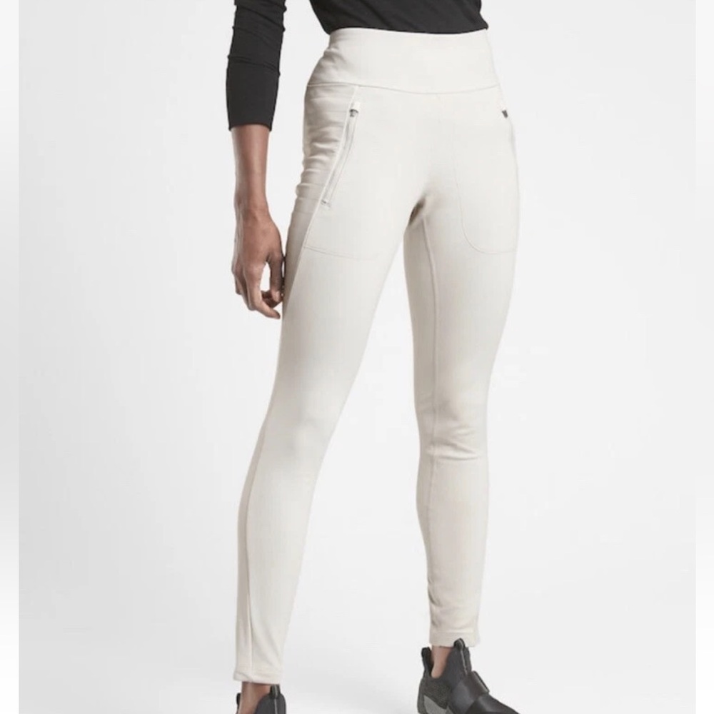 Athleta Peak Hybrid FleeceBirch Beige Tight Sport Joggers Size LP Large Petite